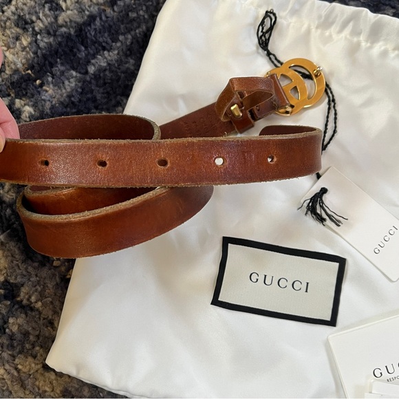Authentic GUCCI GG Logo Brown Leather Marmont Belt Size 80-32 main image 11